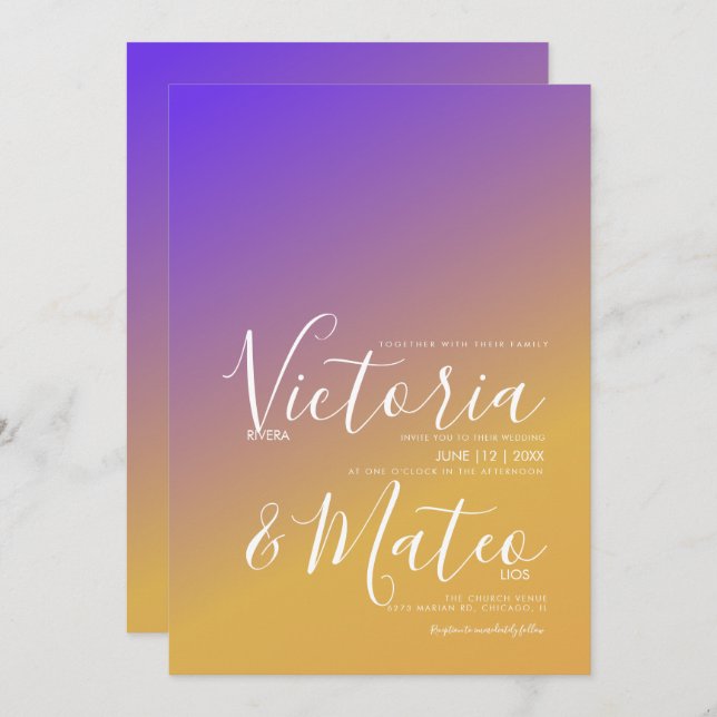 Ombre Purple Yellow Wedding  Invitation (Front/Back)