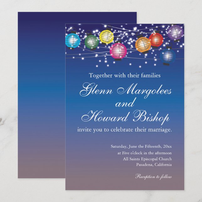 Ombre Rainbow Lanterns Wedding Invitation (Front/Back)