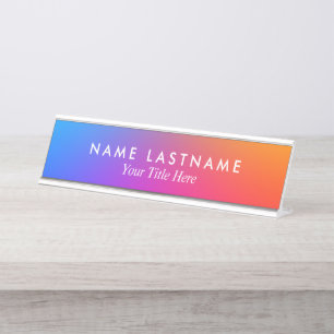 Ombre Rainbow Multicolor White Custom Title Desk Name Plate