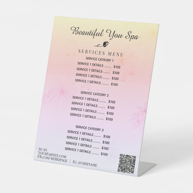 *~* Ombre Rainbow Pastel Table Pedestal Sign (Front)