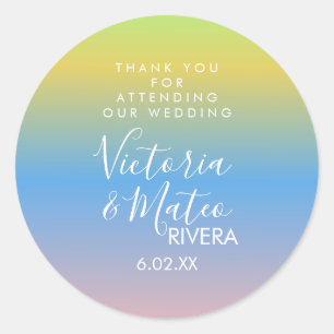 Ombre Rainbow Yellow Blue Pink Wedding   Classic Round Sticker