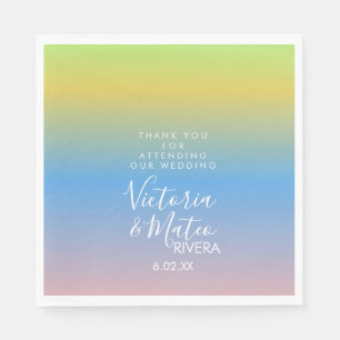 Ombre Rainbow Yellow Blue Pink Wedding  Thank You Napkin