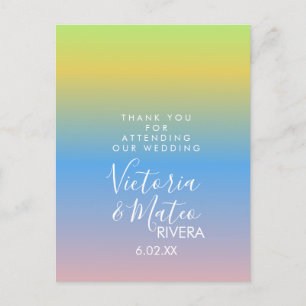 Ombre Rainbow Yellow Blue Pink Wedding   Thank You Postcard