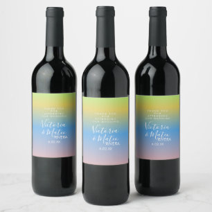 Ombre Rainbow Yellow Blue Pink Wedding Wine Label