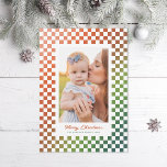 Ombre Retro Checkers Photo Holiday Card<br><div class="desc">Ombre checkers of red to green and white; customize the fonts, add photos to the back if desired.</div>