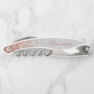 Ombre Rose Gold Stylish Monogram Glitter Corkscrew