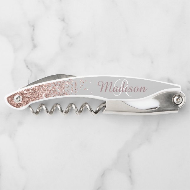 Ombre Rose Gold Stylish Monogram Glitter Corkscrew (Back)