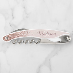 Ombre Rose Gold Stylish Monogram Glitter Corkscrew