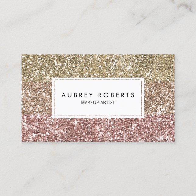 Ombre Rose Pink Gold Glitter Girly Business Cards (Front)