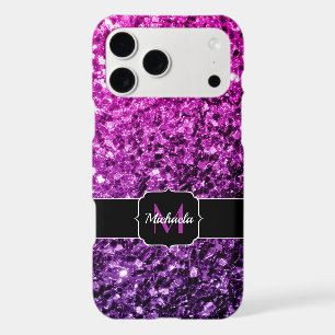 Ombre rose violet faux éclats bling Monogramme