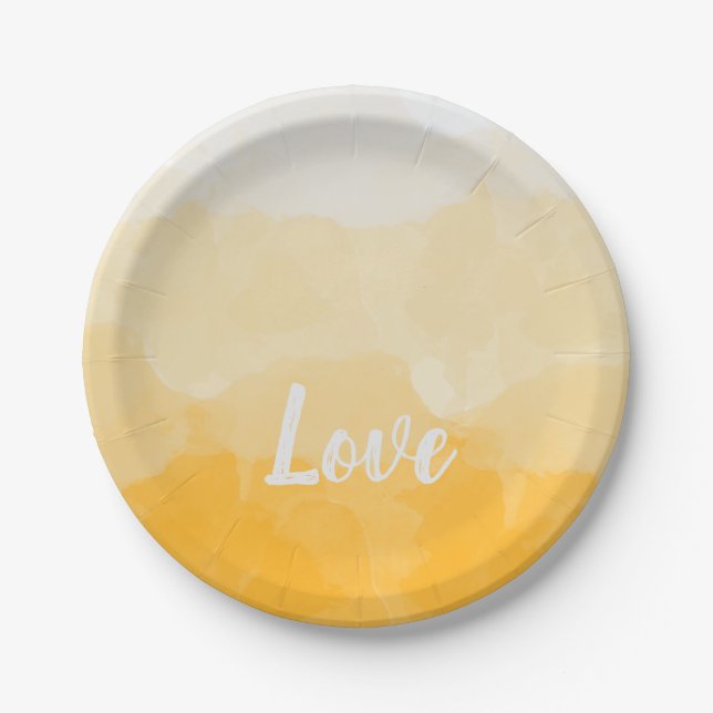 Ombre Saffron and Sunlight Yellow Love Gradient Paper Plate (Front)