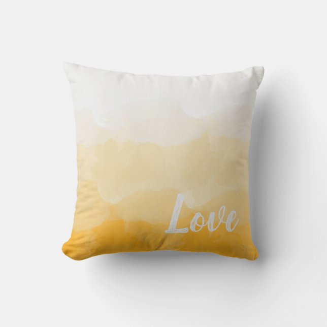 Ombre Saffron and Sunlight Yellow Love Gradient Throw Pillow (Front)