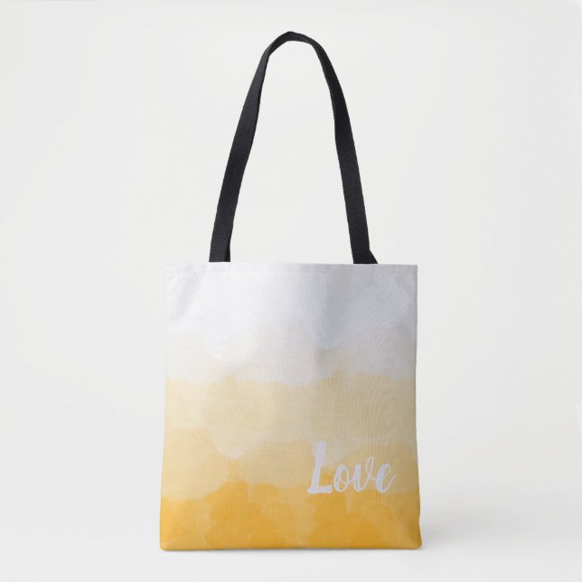 Ombre Saffron and Sunlight Yellow Love Gradient Tote Bag (Front)