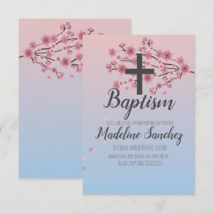 Ombre Sakura Cherry Blossom Baptism Christening Invitation