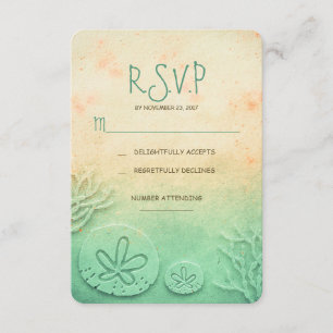Ombre sand dollar beach wedding RSVP cards