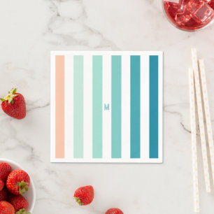 Ombre Sea Shore Stripe & Personalized Monogram Napkin