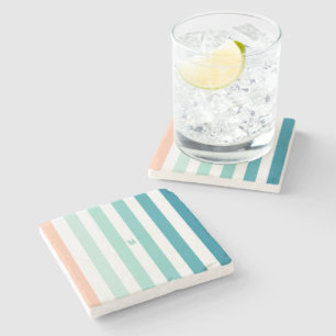 Ombre Sea Shore Stripe & Personalized Monogram Stone Coaster