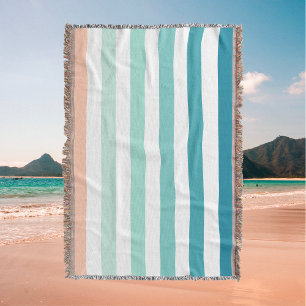 Ombre Sea Shore Stripe Sea Green & Pink Sand Throw Blanket