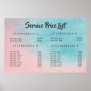 Ombre Service Price Menu Custom Printed Poster