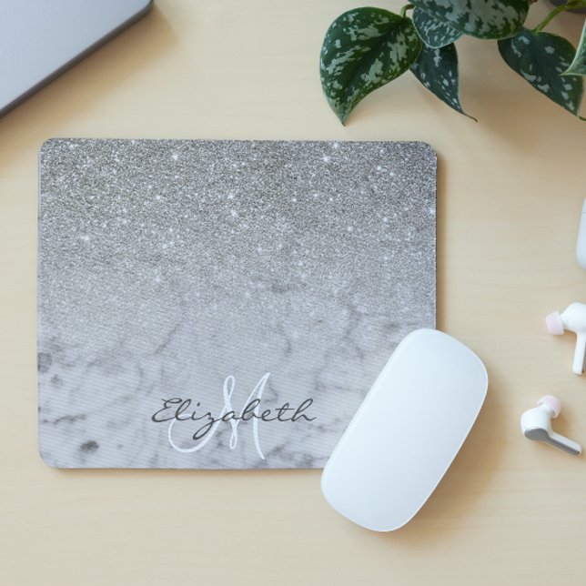 Ombre Silver Glitter Classic Marble Trendy Mouse Pad (Creator Uploaded)