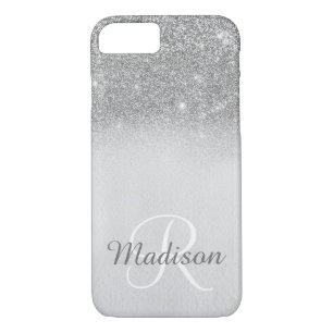 Ombre Silver Grey Glitter Fading Monogram Case-Mate iPhone Case
