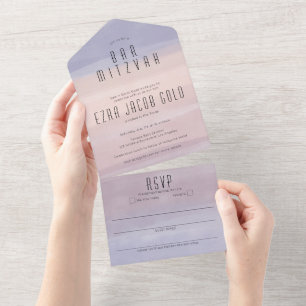 Ombre Soft Purple Elegant CUSTOM BAT BAR MITZVAH All In One Invitation