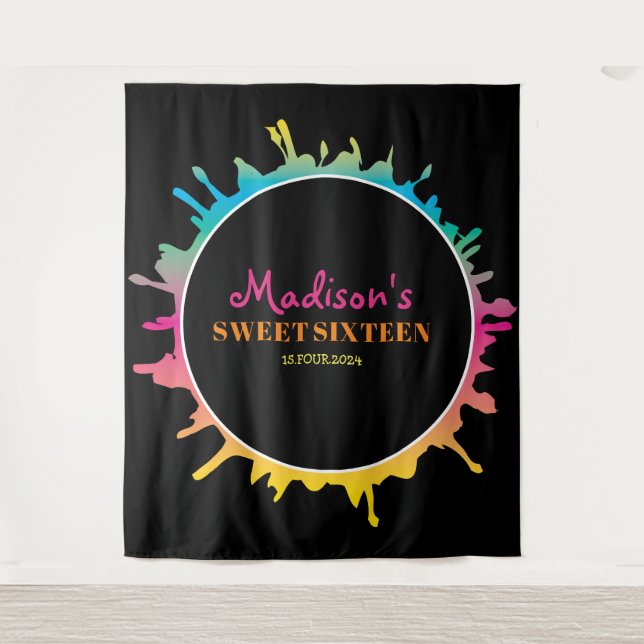 Ombre Splatter Sweet Sixteen 16 Photo-Op Backdrop Tapestry (Front)