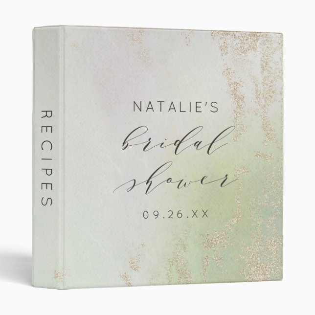 Ombre Spring Green Gold Bridal Shower Recipe Card Binder (Front/Spine)