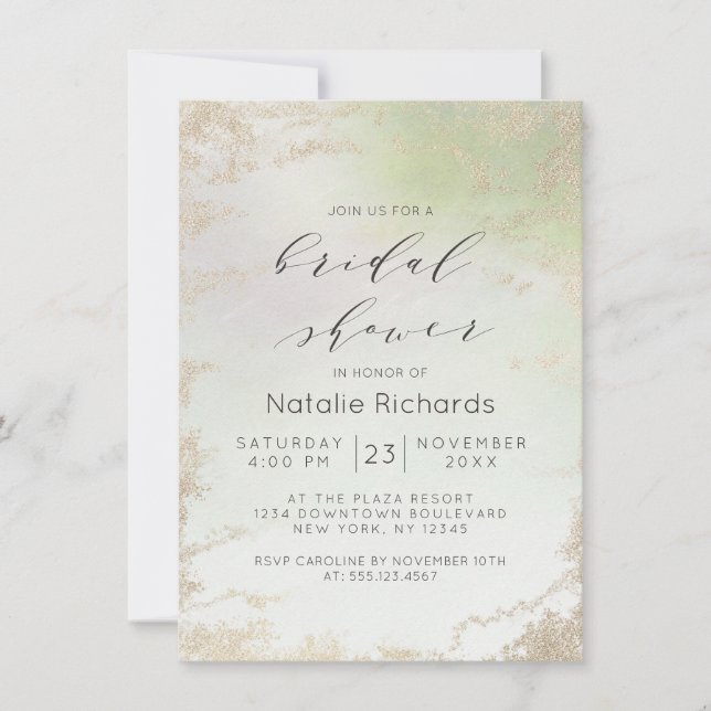 Ombre Spring Green Gold Foil Frosted Bridal Shower Invitation (Front)