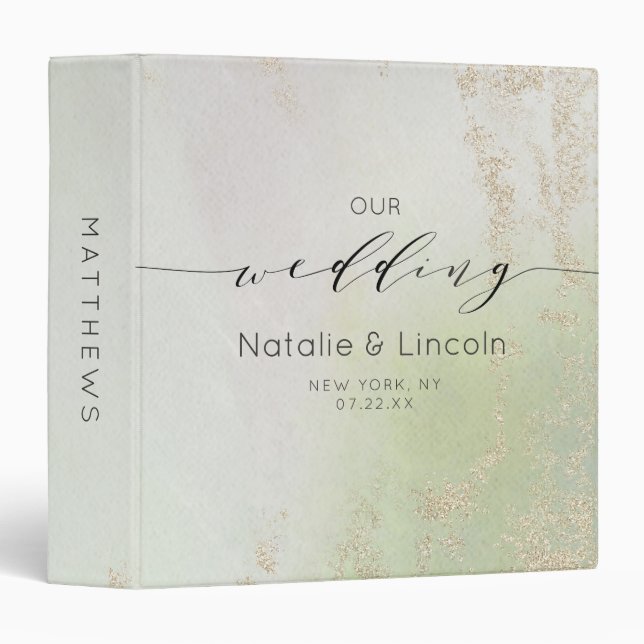 Ombre Spring Green Gold Foil Wedding Photo Album Binder (Front/Spine)