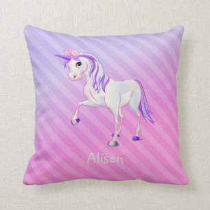 Ombre Stripes And Unicorn Throw Pillow