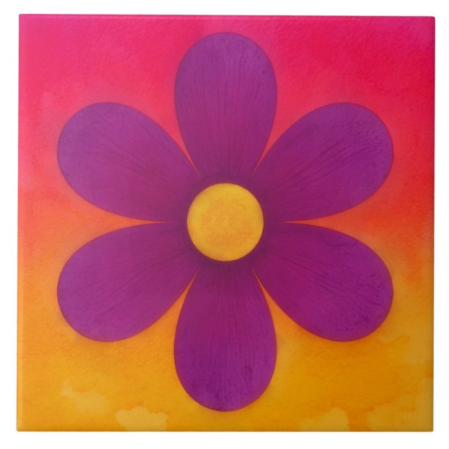 Ombre Sunset Colours Flower Art Decorative Tile (Front)