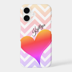 Ombre Sunset Heart on Chevron Stripe Phone Case