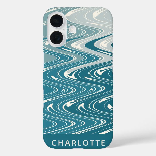 Ombre Teal Blue Abstract Waves Personalized Case-Mate iPhone Case (Back)