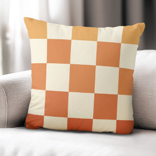 Ombre terracotta checkers chequered pattern throw pillow