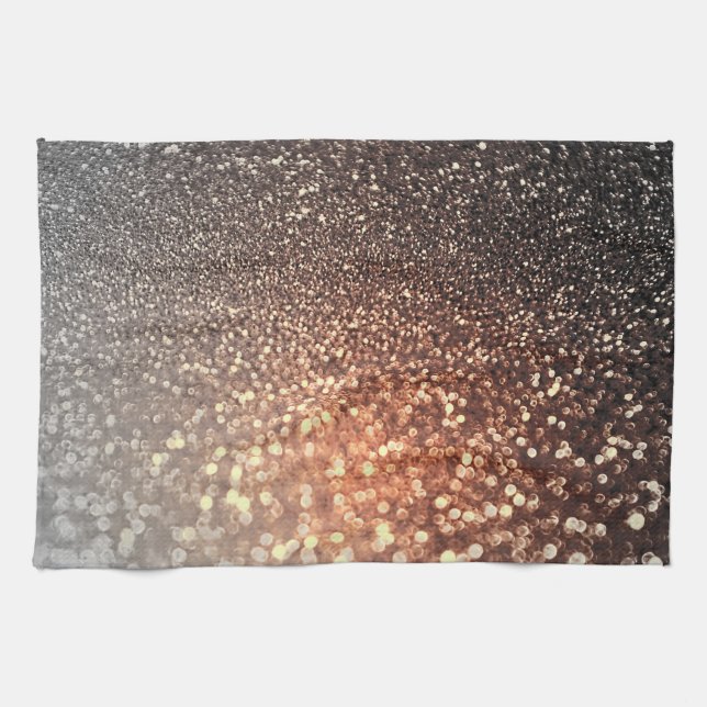 Ombre terracotta copper sparkle shiny glitter kitchen towel (Horizontal)