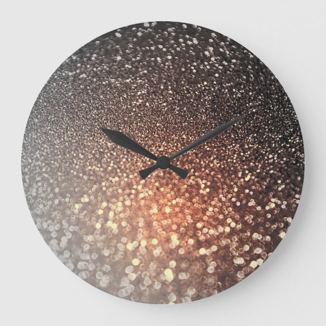 Ombre terracotta copper sparkle shiny glitter large clock (Front)