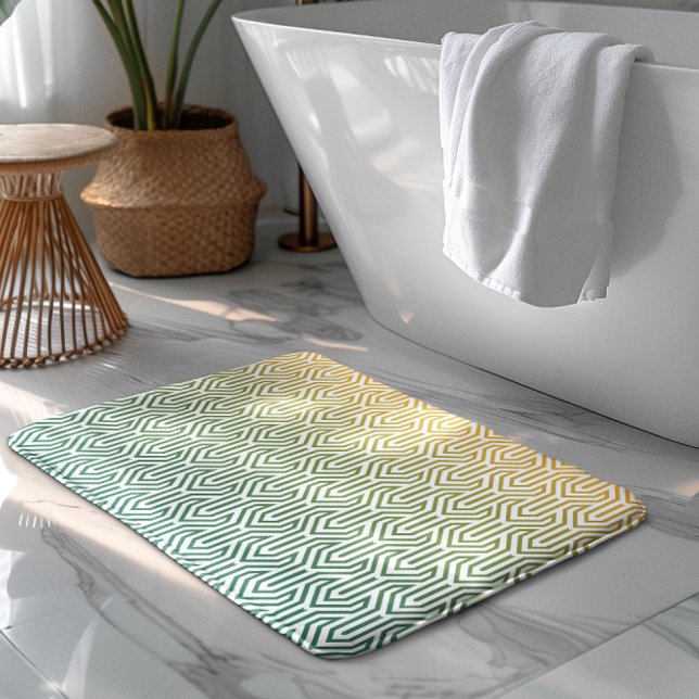 Ombre-themed Turquoise Yellow Art Deco Pattern Bath Mat (Creator Uploaded)