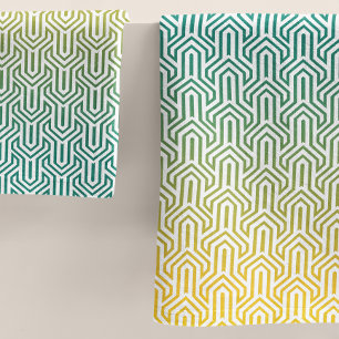 Ombre-themed Turquoise Yellow Art Deco Pattern Bath Towel Set