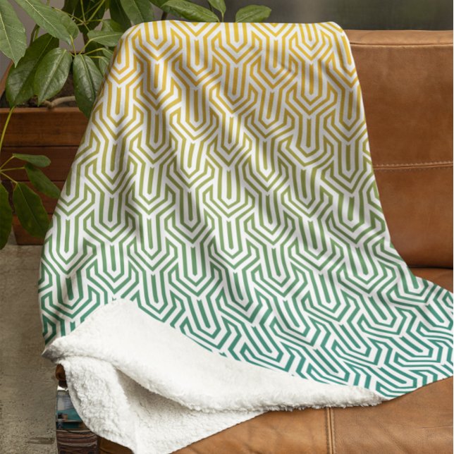 Ombre-themed Turquoise Yellow Art Deco Pattern Fleece Blanket (Creator Uploaded)
