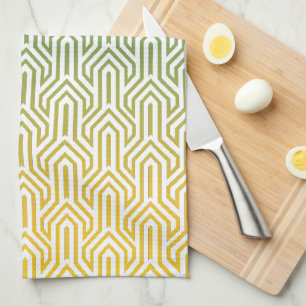 Ombre-themed Turquoise Yellow Art Deco Pattern Kitchen Towel