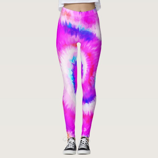 Ombre Tie Dye Rainbow Swirl Fuchsia Leggings (Front)