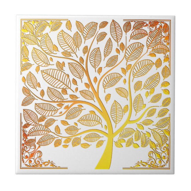 Ombre tree of life ceramic tile (Front)