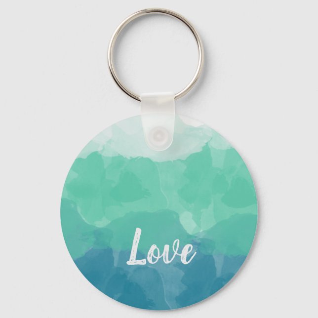 Ombre Turquoise Blue and Neo Mint Love Gradient Keychain (Front)