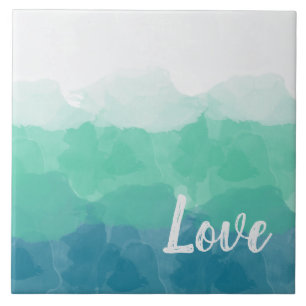 Ombre Turquoise Blue and Neo Mint Love Gradient Tile
