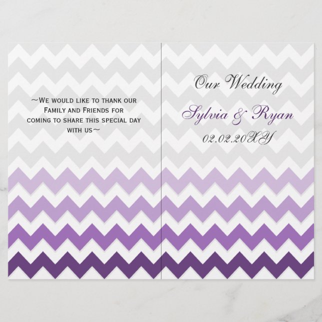 Ombre violet Chevron plié programme de mariage (Devant)