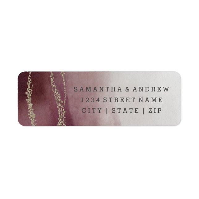 Ombre Watercolor Cranberry Wedding Return Address (Front)