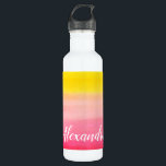Ombre Watercolor Custom Name Pink & Yellow Bottle<br><div class="desc">Customize this colourful ombre watercolor design</div>