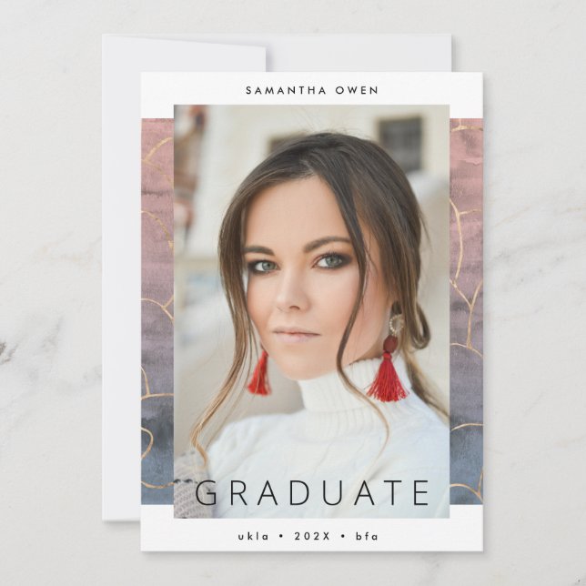 Ombre Watercolor Modern Gold Foil Uni Marble Announcement (Front)