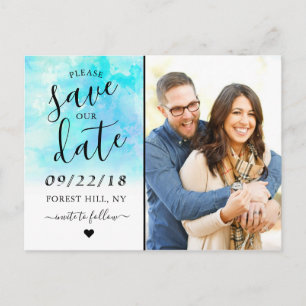Ombre Watercolor Save The Date Postcard - Blue
